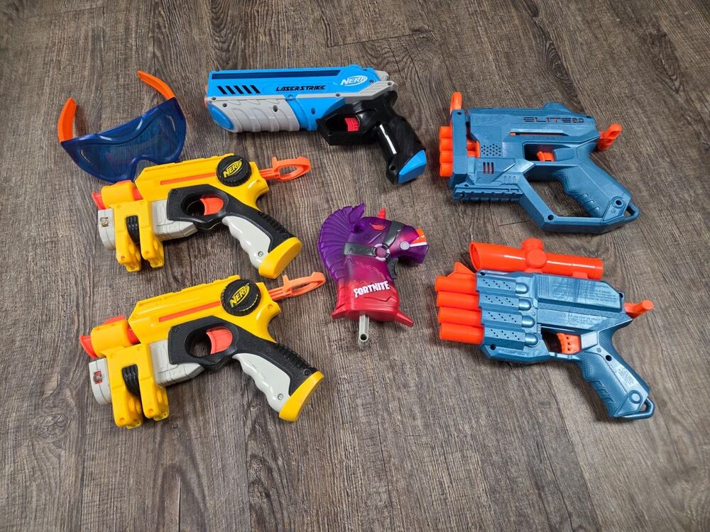 Nerf Dart Hand Guns Elite Laser Strike Fortnite + Youth Goggles Lot of 7